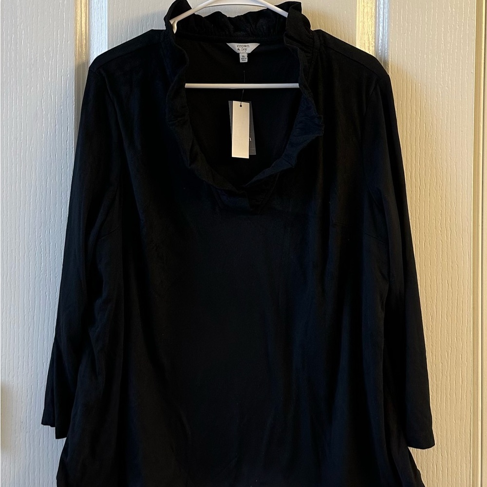 NWT Crown & Ivy XL Black Ruffled Women's Top